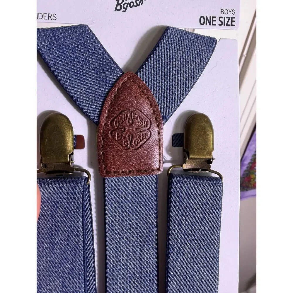 OshKosh B'gosh Boys Suspenders One Size Blue Denim Look Brown NWT Adjustable